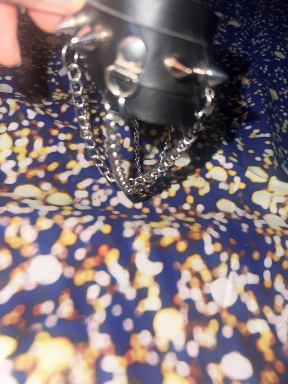 Black Leather Chain Bracelet with Silver Hardware